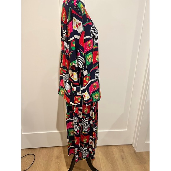 Vintage NWT August Silk Diane Gilman 90s Silk 2 Piece Flag Print Top and Pants L - Picture 5 of 11